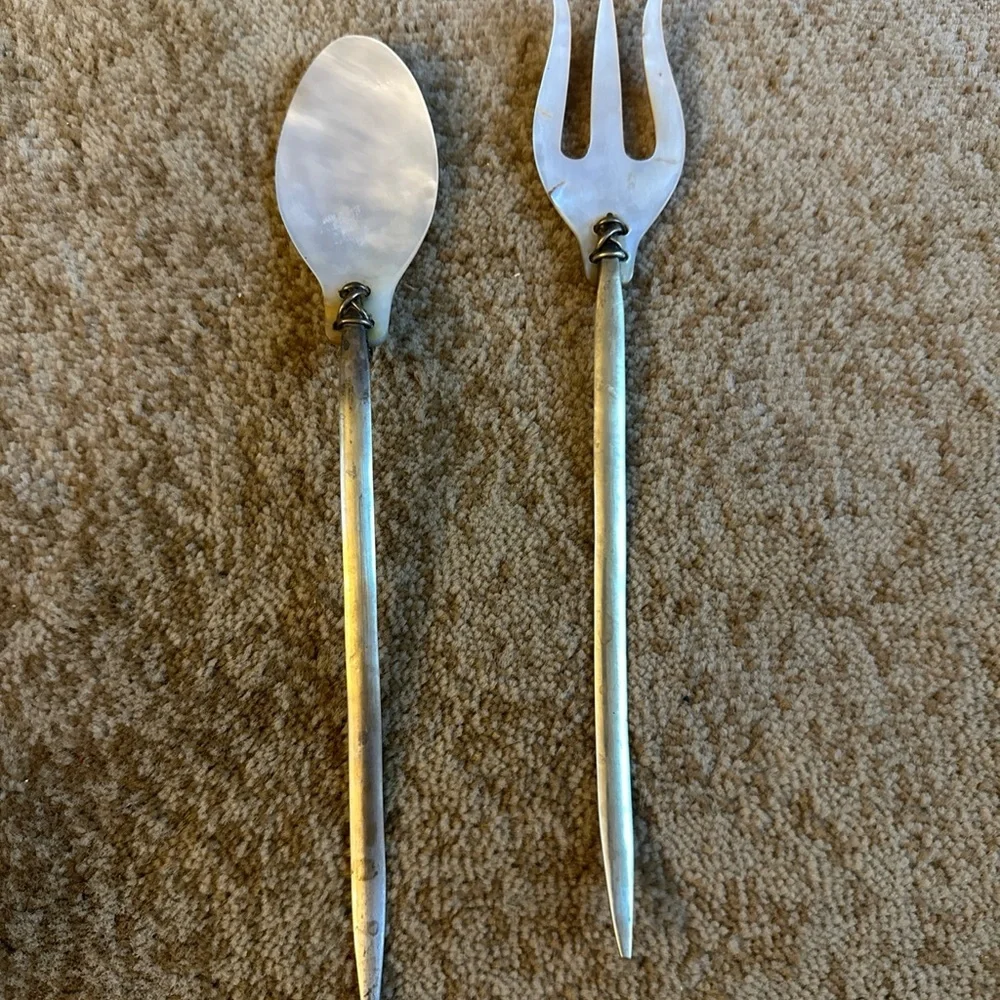 Vintage Mid-Century Mother of Pearl Salad Servers,
